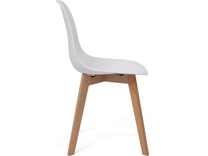 Lot 4 chaises de cuisine scandinaves siège plastique souple pieds bois hêtre clair NAO (blanc)