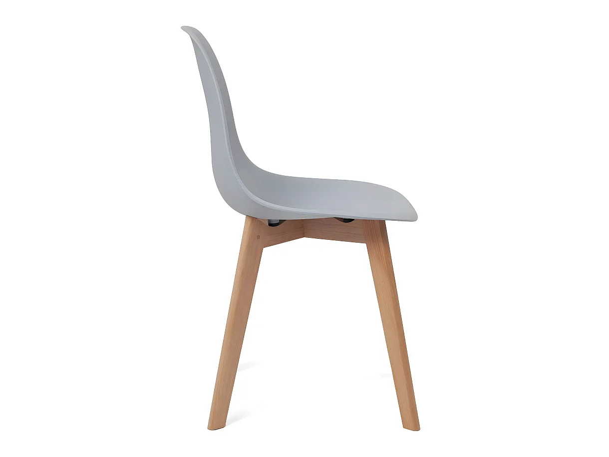 Lote de 4 sillas de cocina escandinavas de diseño. Asiento de plástico flexible de fácil limpieza. Patas de madera de haya clara NAO (gris)