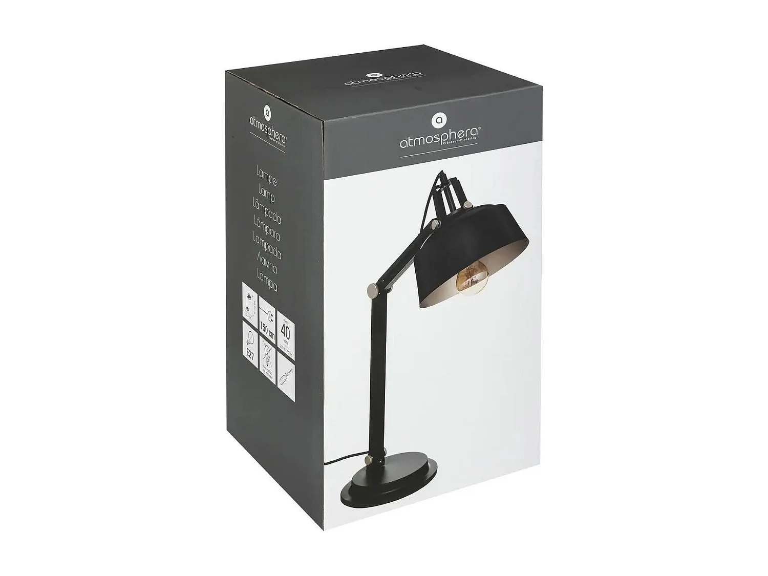 Lampe de bureau en Métal Noir H 55.8 cm Lampe style industriel
