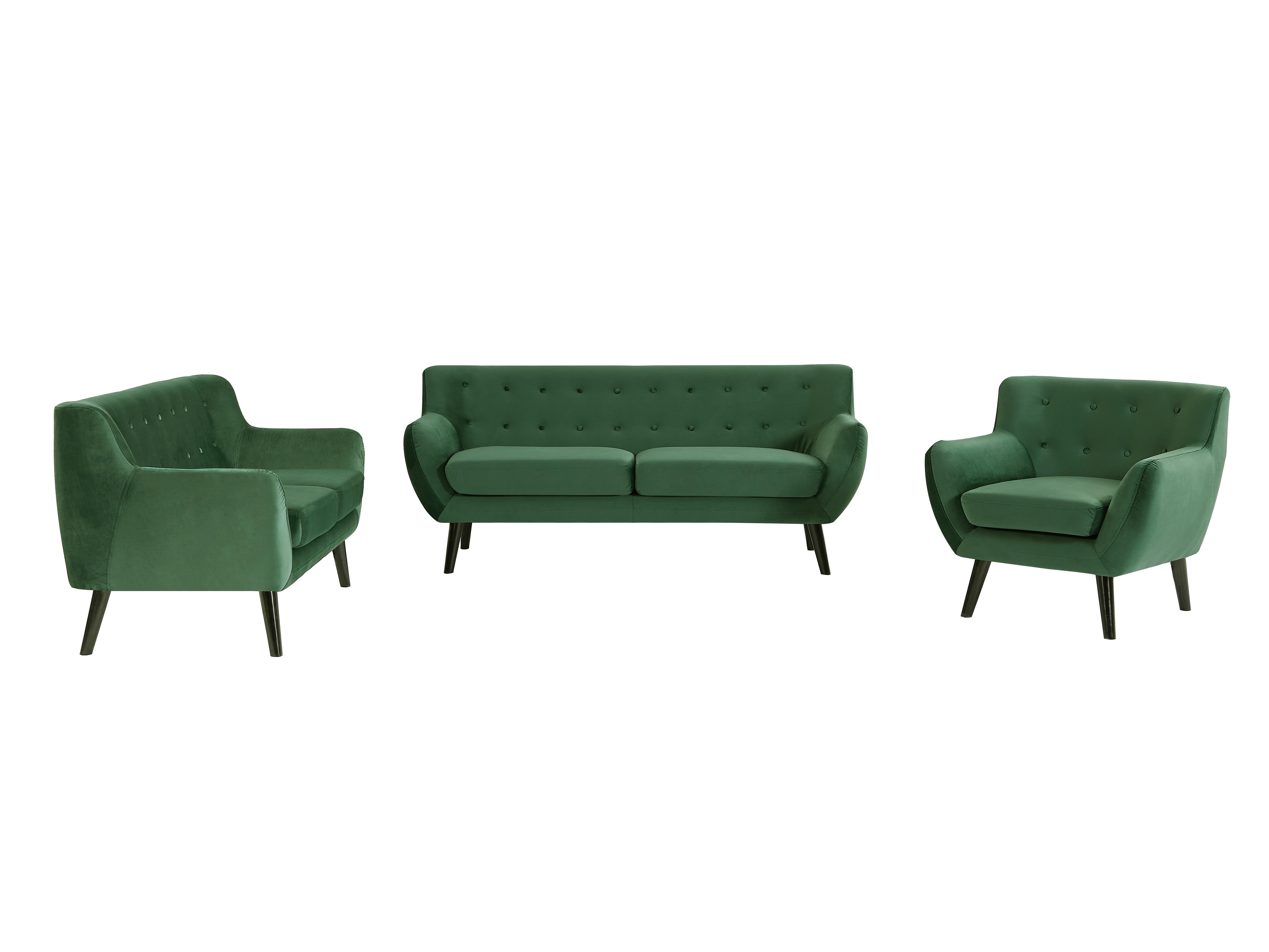 Canapés 3 places 2 places et un fauteuil en velours vert sapin - SERTI II