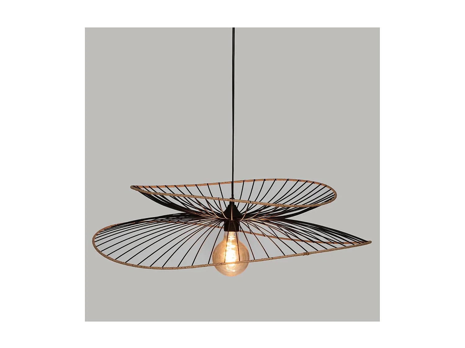 Design-Hängelampe aus Metall und Raphia d. 69,5 x h. 17,5 cm