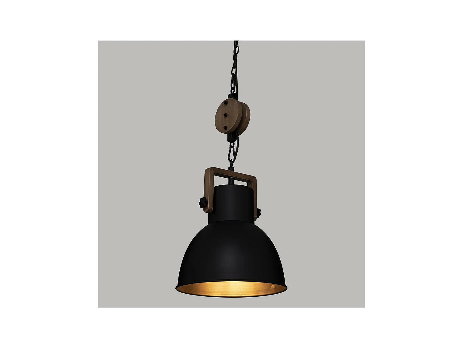 Luminaire Suspension en Métal Noir et Bois D 23 cm