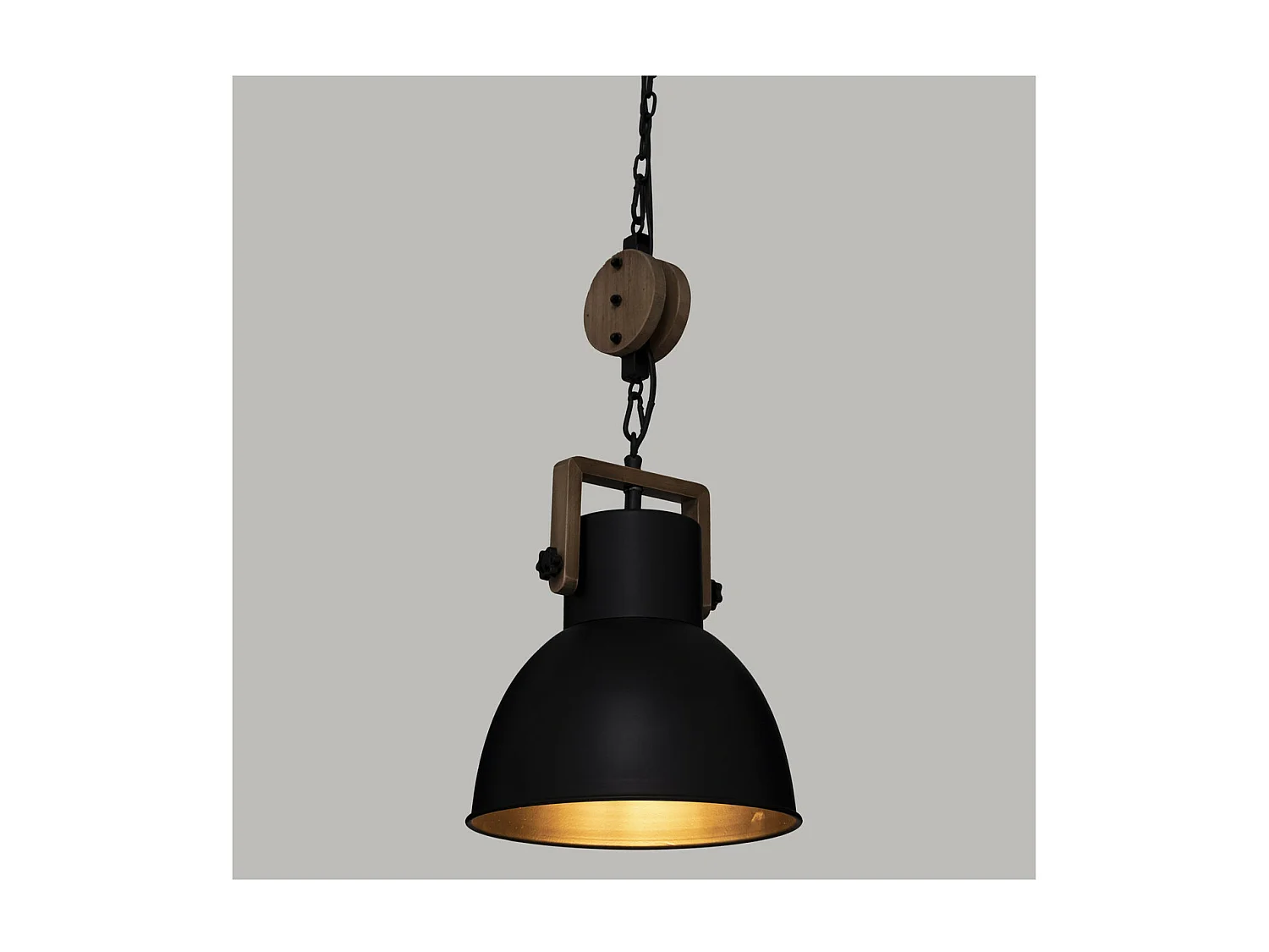 Luminaire Suspension en Métal Noir et Bois D 23 cm