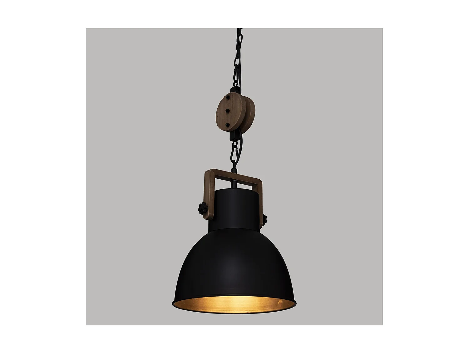 Luminaire Suspension en Métal Noir et Bois D 23 cm