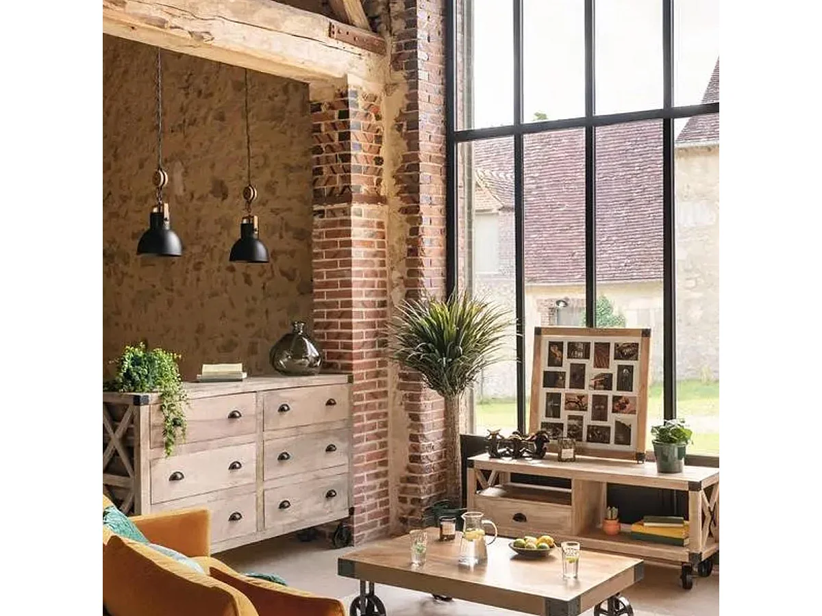 Luminaire Suspension en Métal Noir et Bois D 23 cm