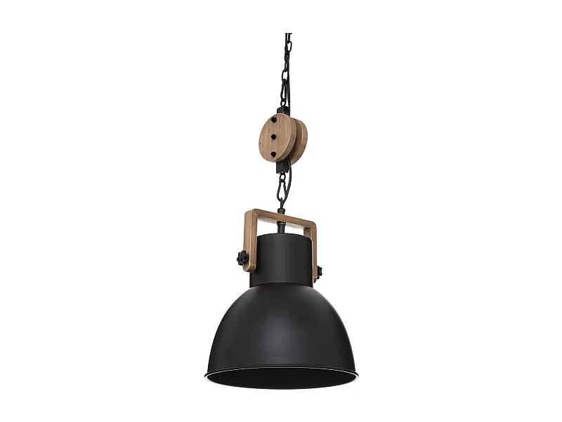 Luminaire Suspension en Métal Noir et Bois D 23 cm