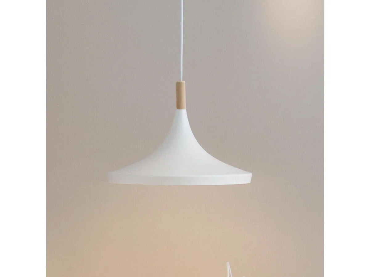 Luminaire Suspension en Bois et Métal Blanc D 32 cm