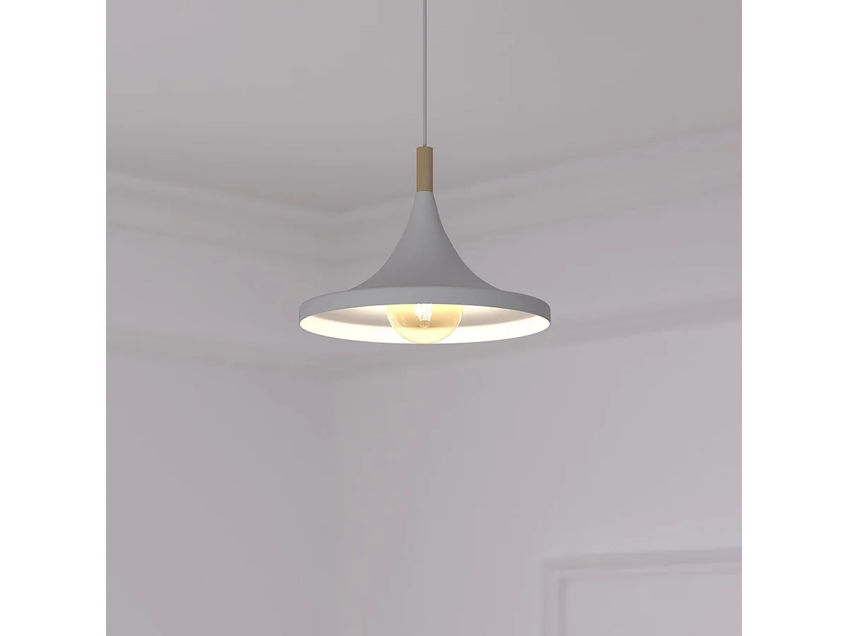 Luminaire Suspension en Bois et Métal Blanc D 32 cm