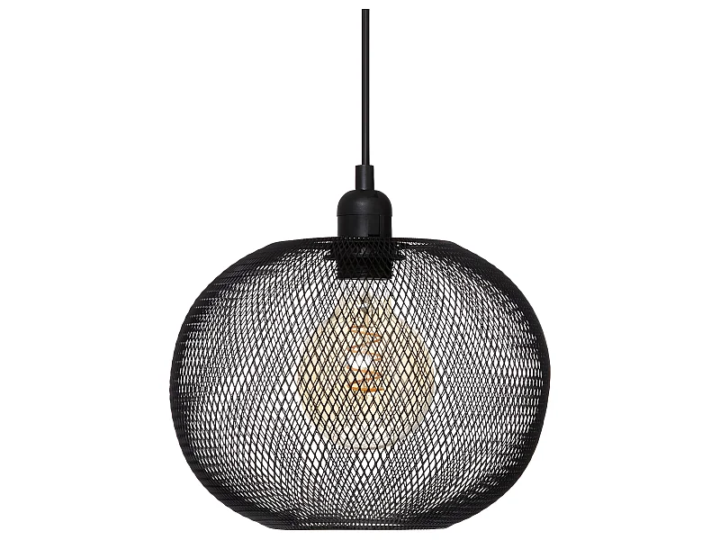 Luminaire Suspension Boule en Métal Noir D 25 cm