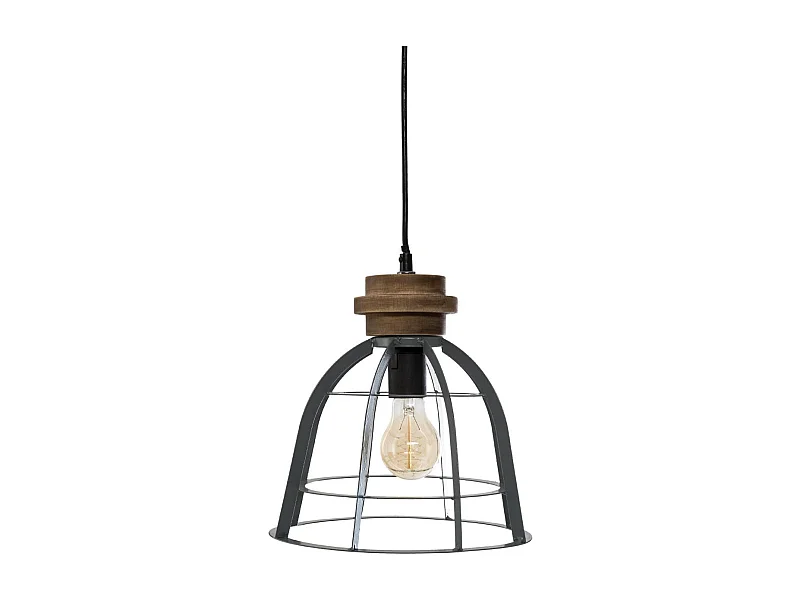 Luminaire Suspension en Bois et Métal brossé Gris industriel D 25 cm