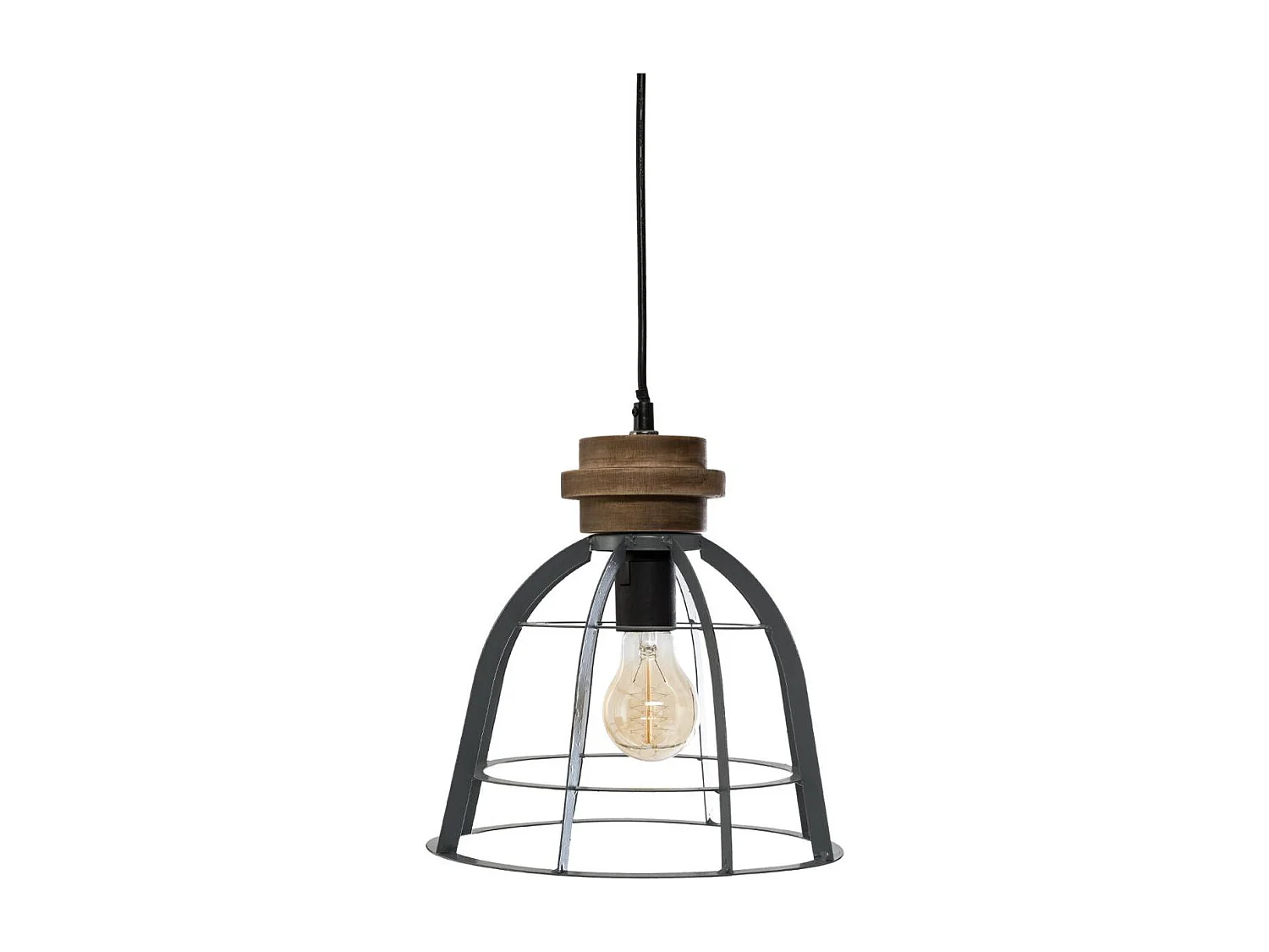 Luminaire Suspension en Bois et Métal brossé Gris industriel D 25 cm