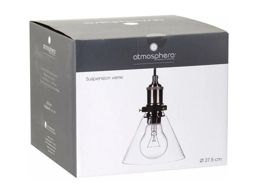 Luminaire Suspension Cône en Verre D 18 cm