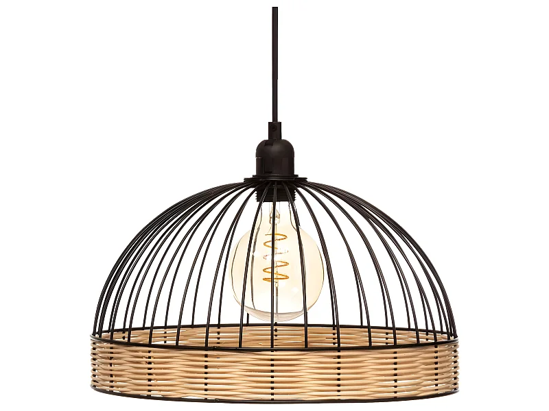 Luminaire Suspension en Métal Filaire Noir et Rotin D 35 cm