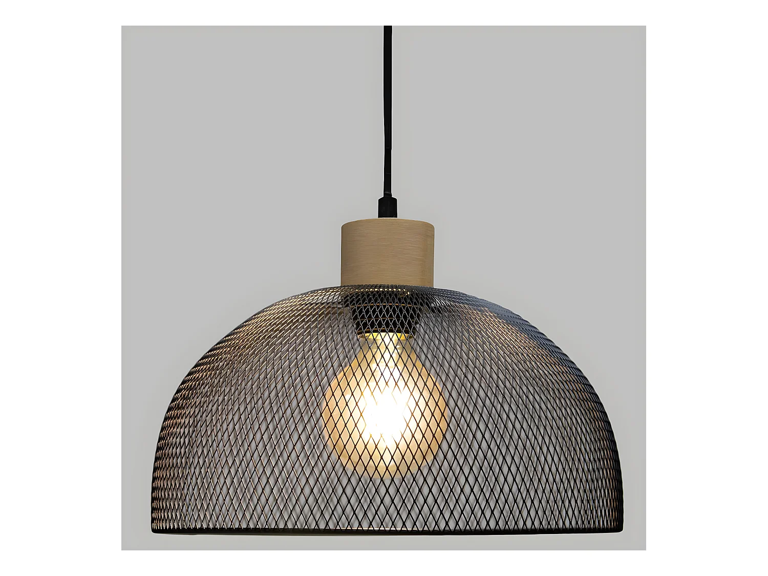 Lámpara de techo en metal y madera semicírculo