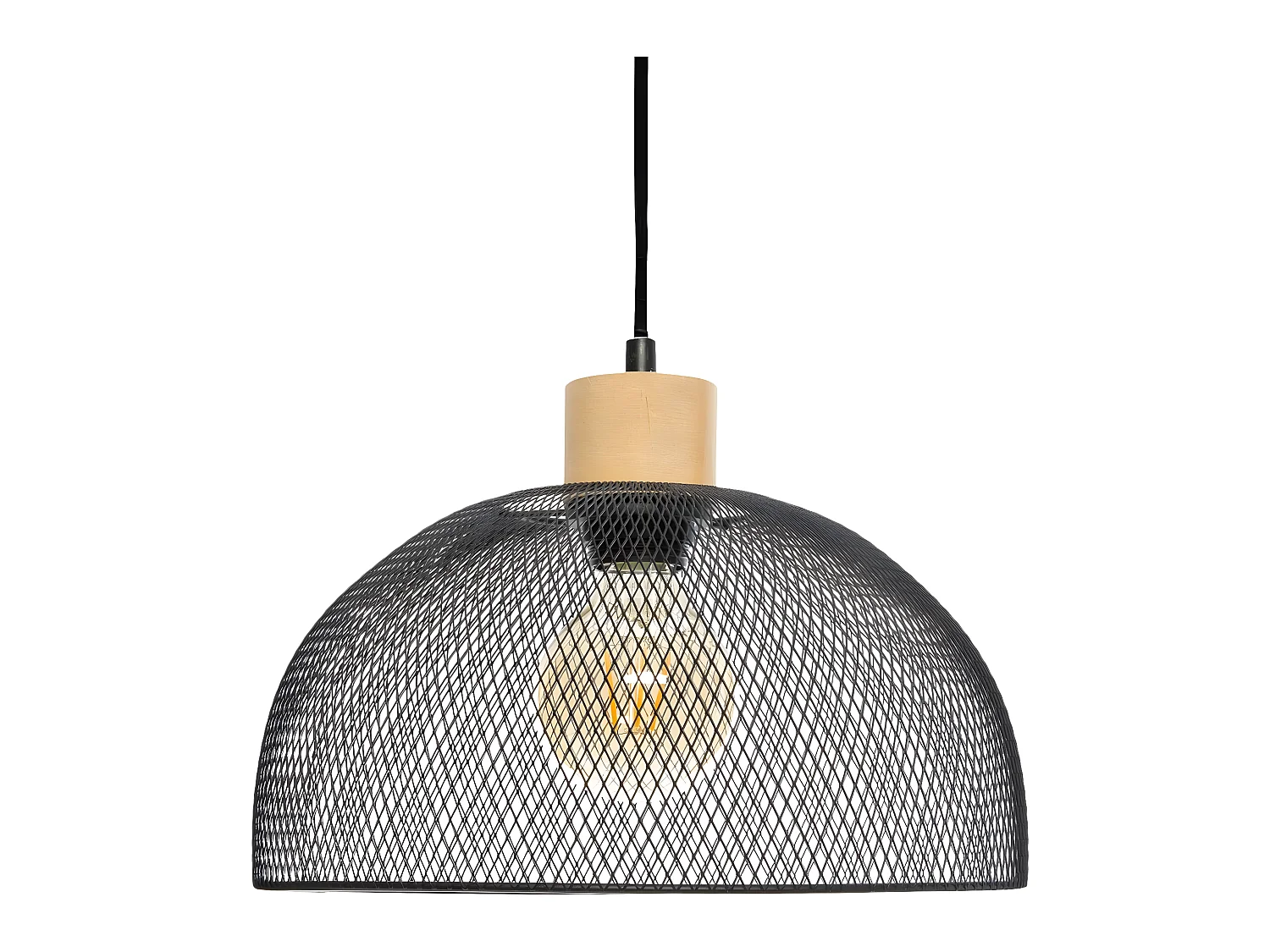 Luminaire Suspension en Métal Noir et Bois D 30 cm