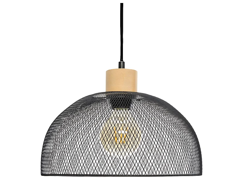 Luminaire Suspension en Métal Noir et Bois D 30 cm