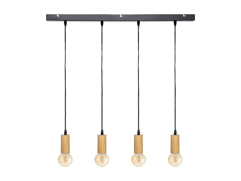 Luminaire Suspension 4 Lampes en Métal et Bois Naturel