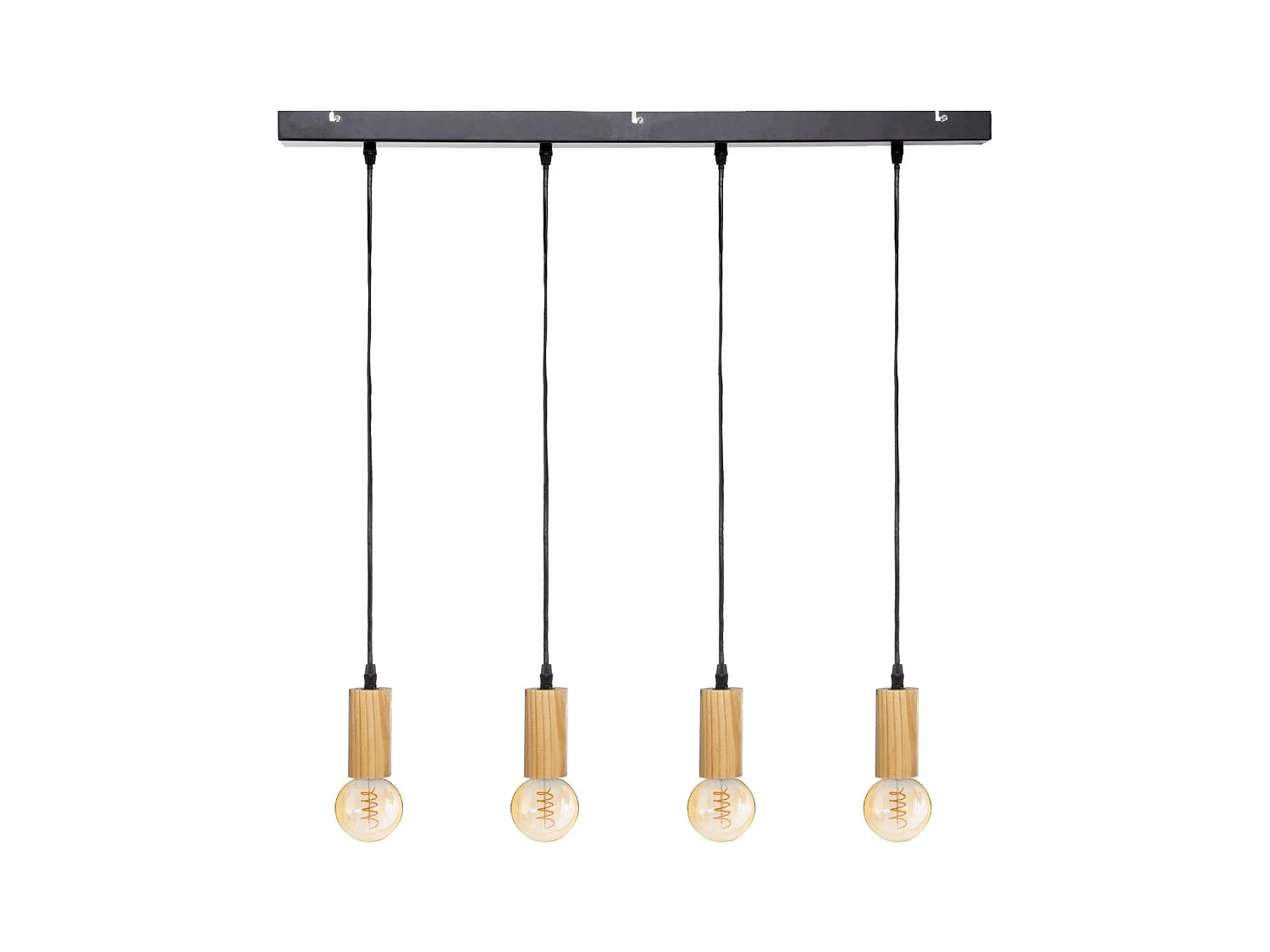 Luminaire Suspension 4 Lampes en Métal et Bois Naturel