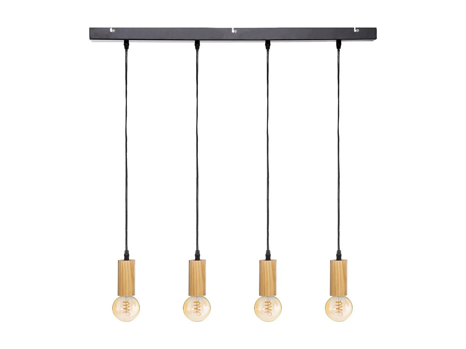 Luminaire Suspension 4 Lampes en Métal et Bois Naturel
