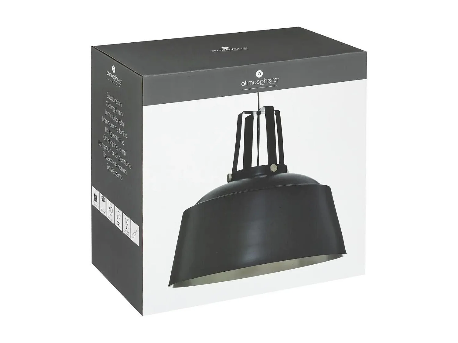 Luminaire Suspension en Métal Noir D 35 cm style industriel
