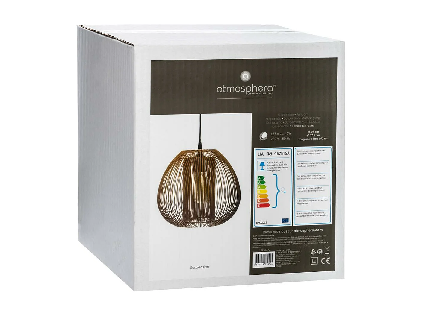 Luminaire Suspension en Métal filaire Cuivre D 28 cm