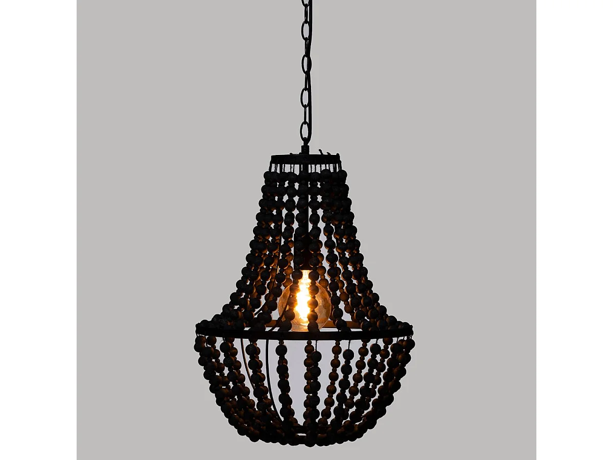 Luminaire Suspension Perles noires en Bois D 38.5 cm