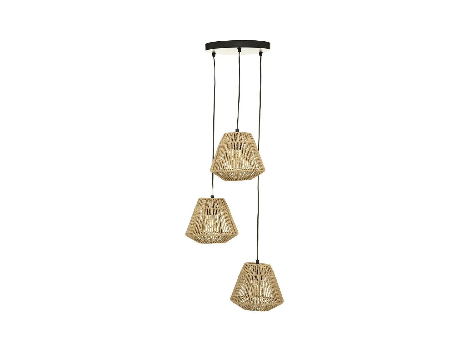 Luminaire  Suspension en Corde 3 Têtes D. 25 x H. 95 cm
