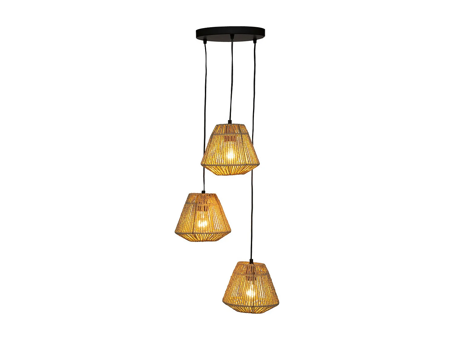 Luminaire  Suspension en Corde 3 Têtes D. 25 x H. 95 cm