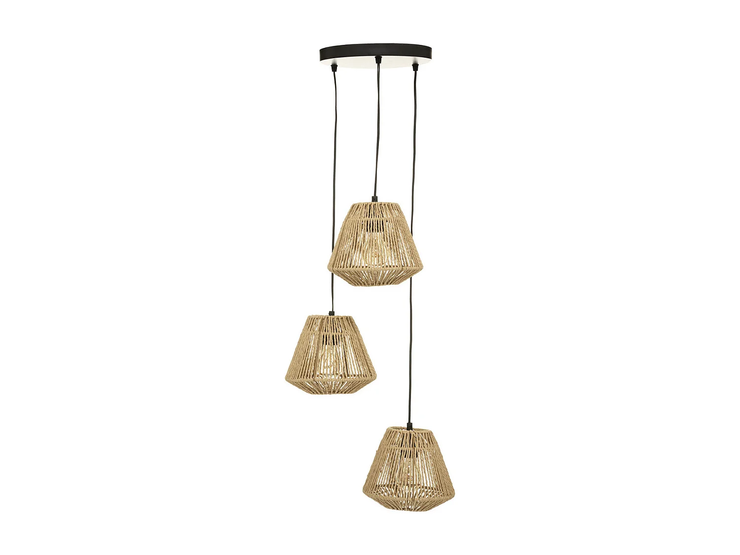Luminaire  Suspension en Corde 3 Têtes D. 25 x H. 95 cm