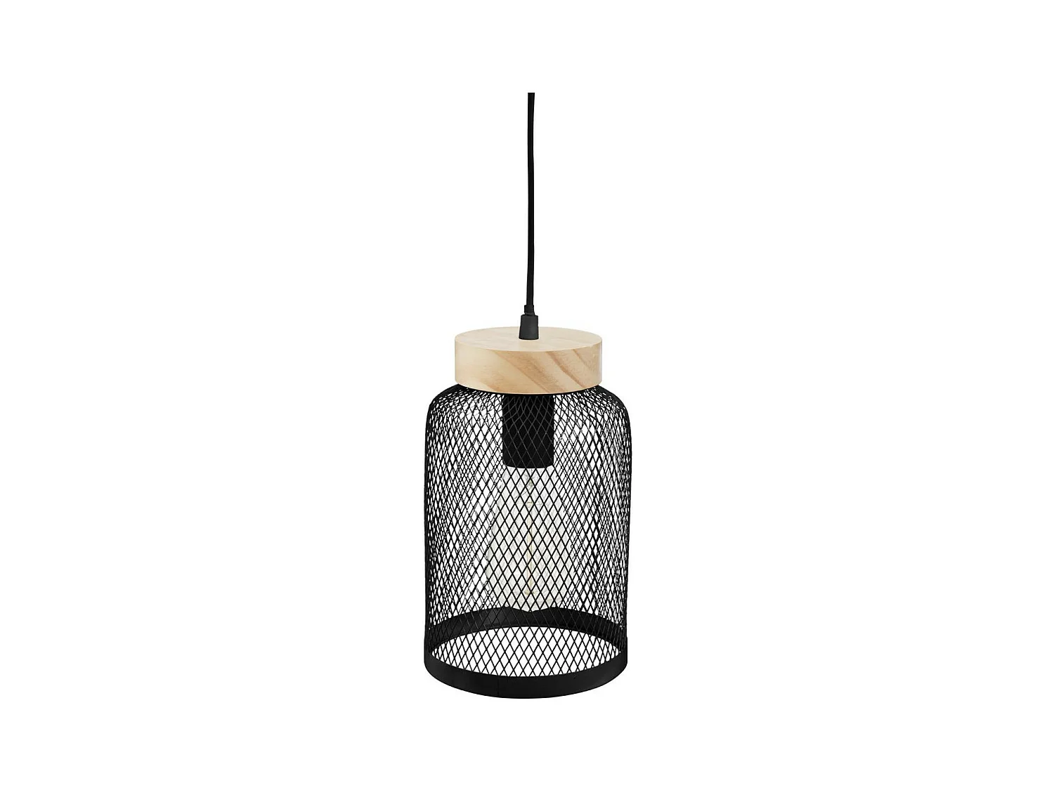 Luminaire Suspension en Bois et métal Noir D 15 cm