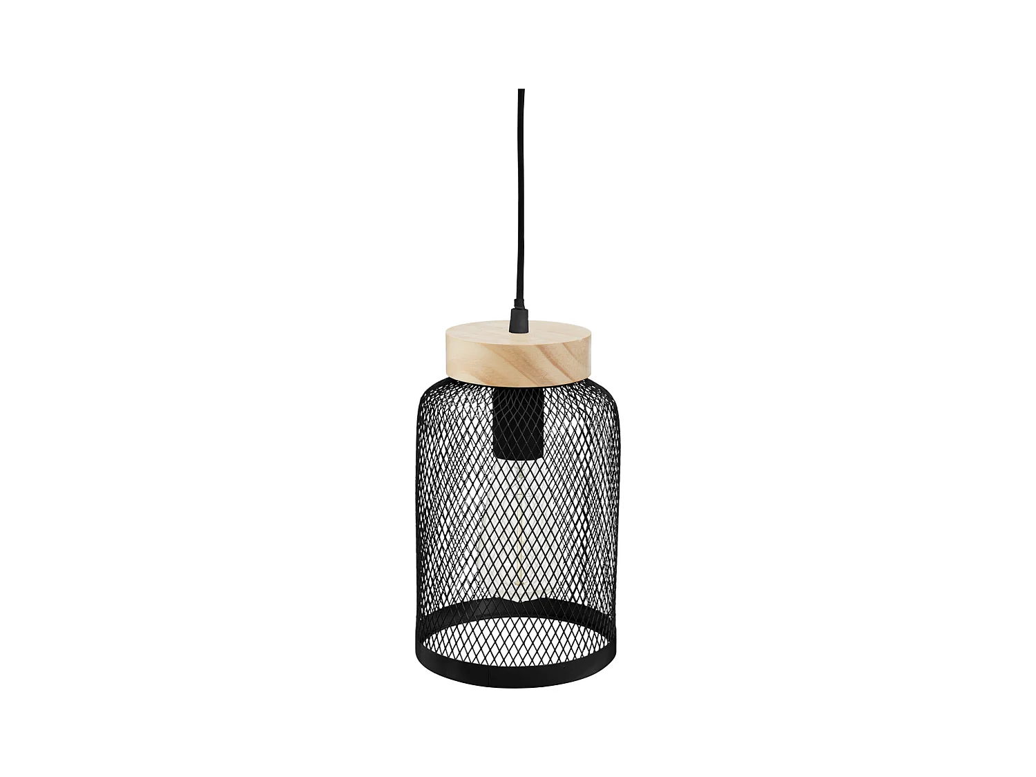Luminaire Suspension en Bois et métal Noir D 15 cm