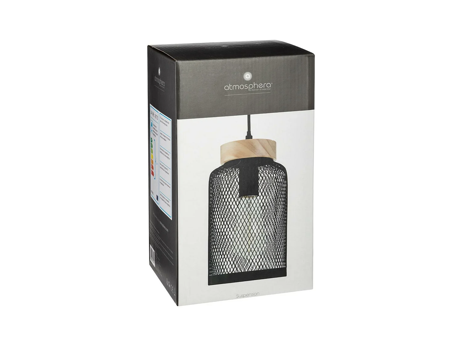 Luminaire Suspension en Bois et métal Noir D 15 cm