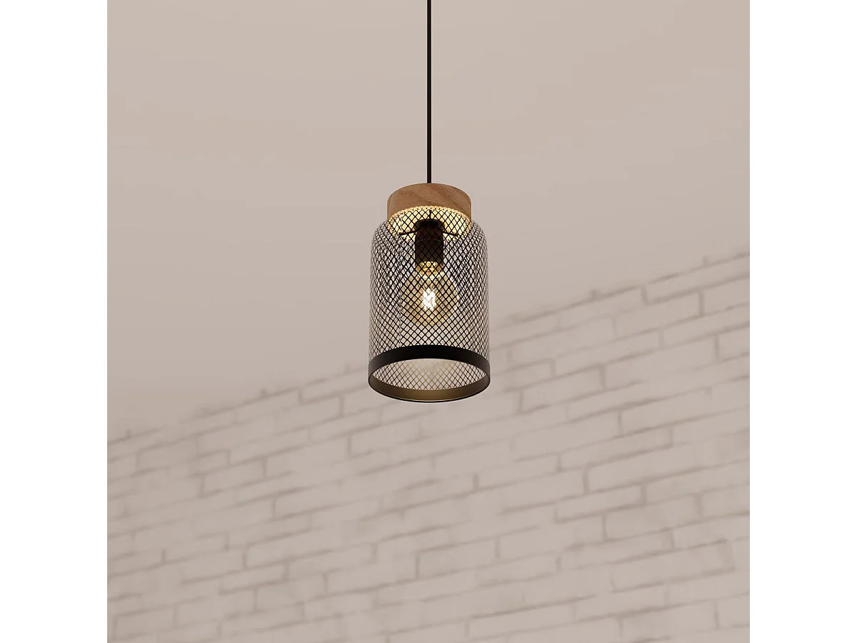 Metall- und Holz-Hängeleuchte Ø15 cm