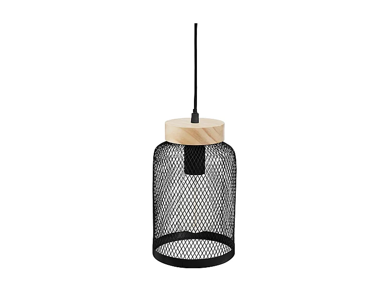 Luminaire Suspension en Bois et métal Noir D 15 cm