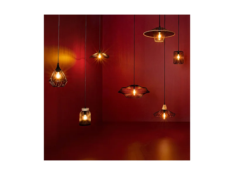 Luminaire Suspension en Métal filaire Noir D 34 cm