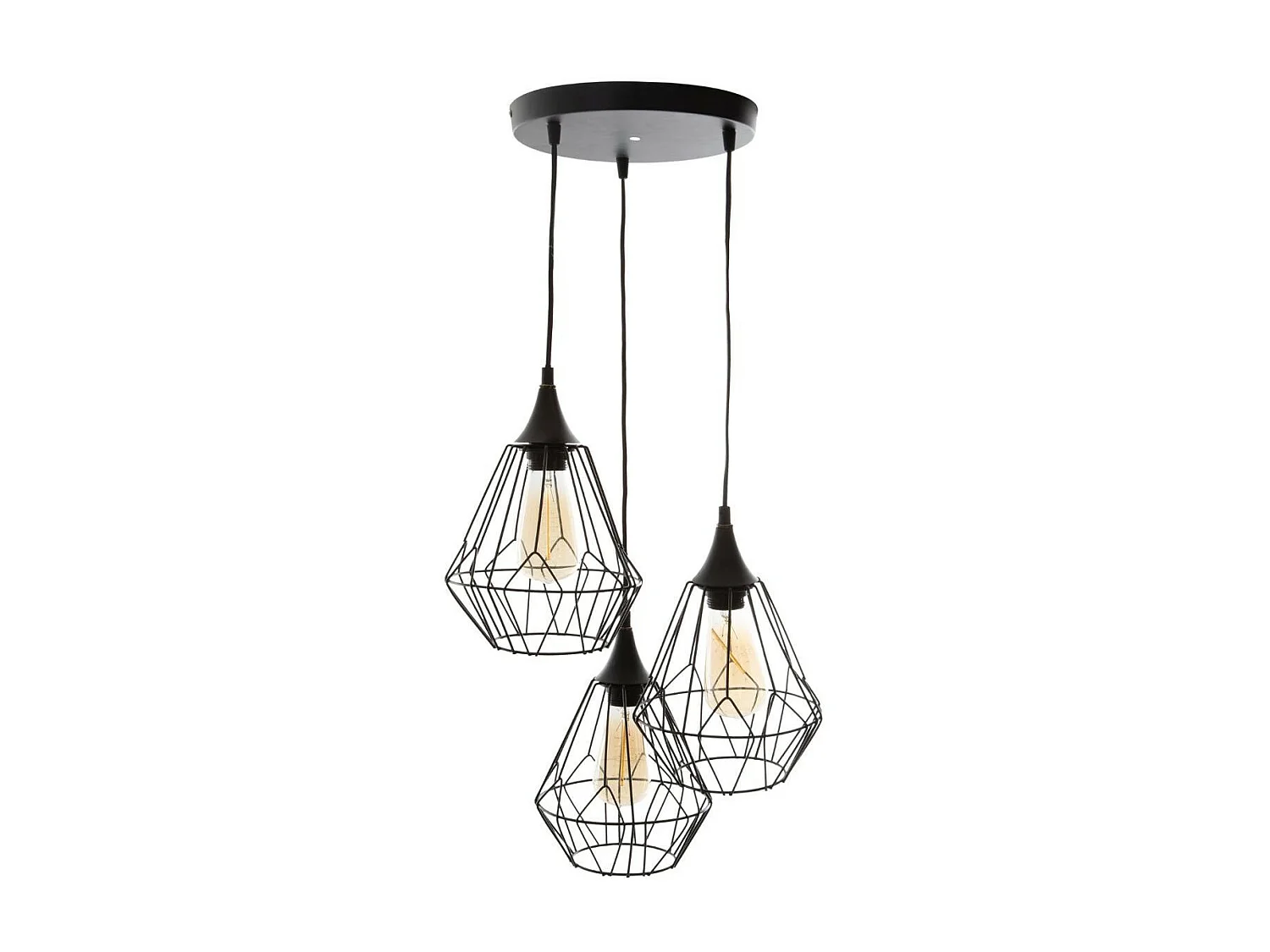 Luminaire Lustre 3 Suspensions en Métal filaire Noir