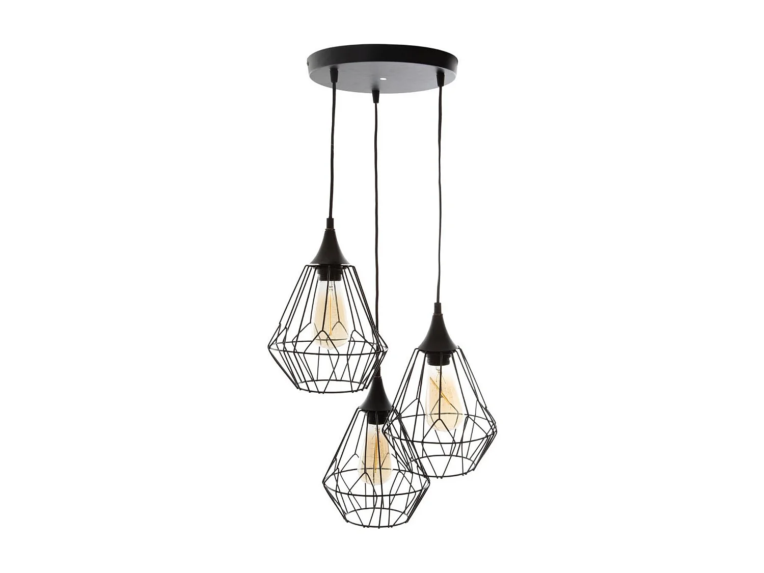 Luminaire Lustre 3 Suspensions en Métal filaire Noir