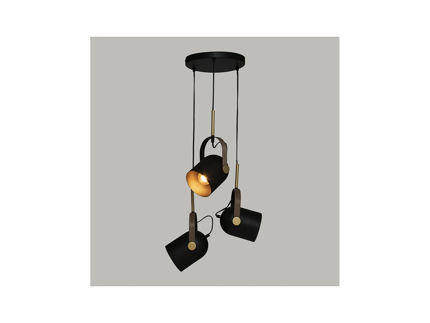 Luminaire Suspension 3 Lampes en Métal Noir & Doré H 83 cm