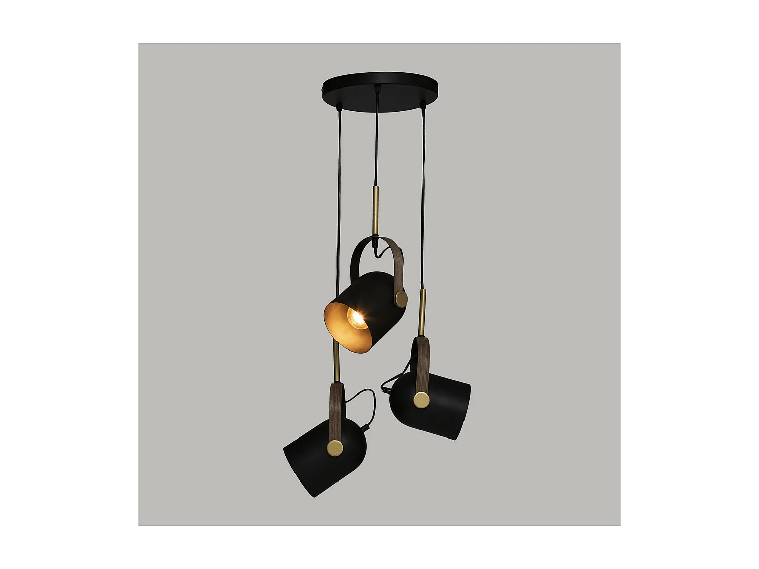 Luminaire Suspension 3 Lampes en Métal Noir & Doré H 83 cm