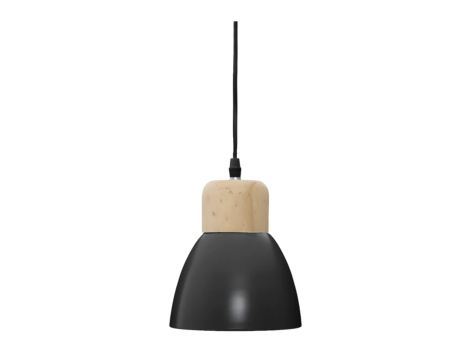 Luminaire Suspension en Bois et Métal Noir D 15 cm