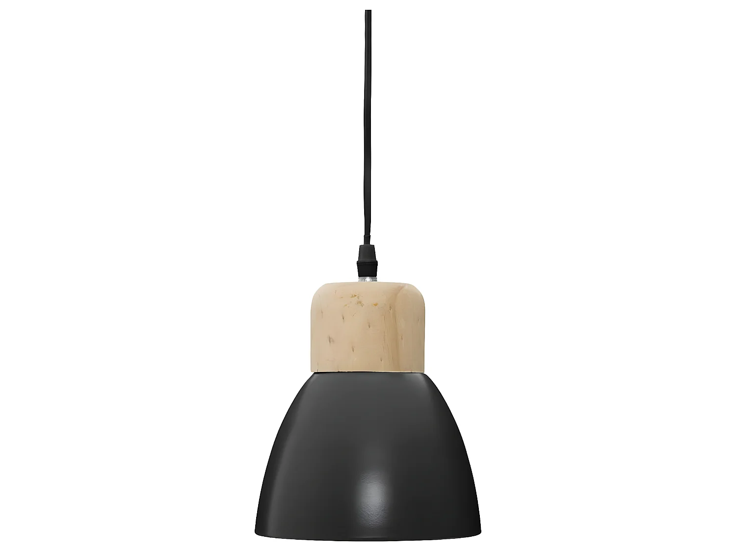 Luminaire Suspension en Bois et Métal Noir D 15 cm
