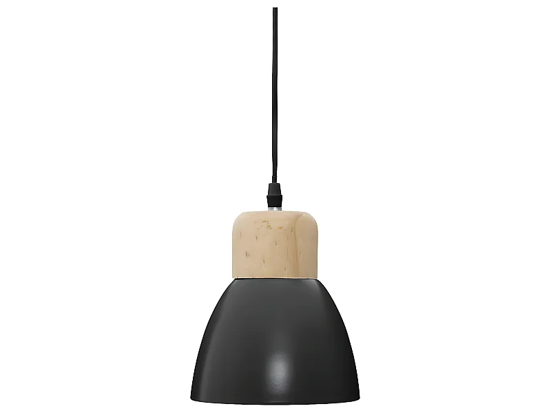 Luminaire Suspension en Bois et Métal Noir D 15 cm