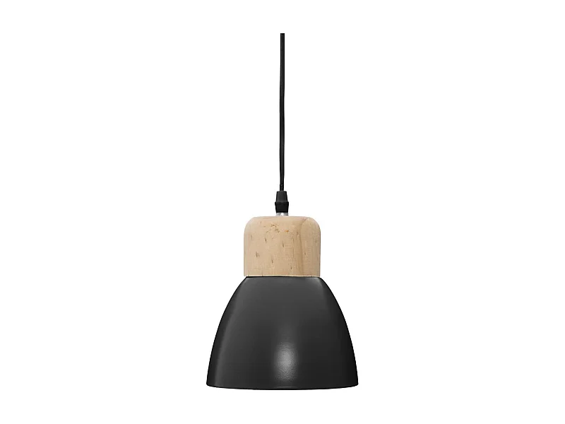 Luminaire Suspension en Bois et Métal Noir D 15 cm