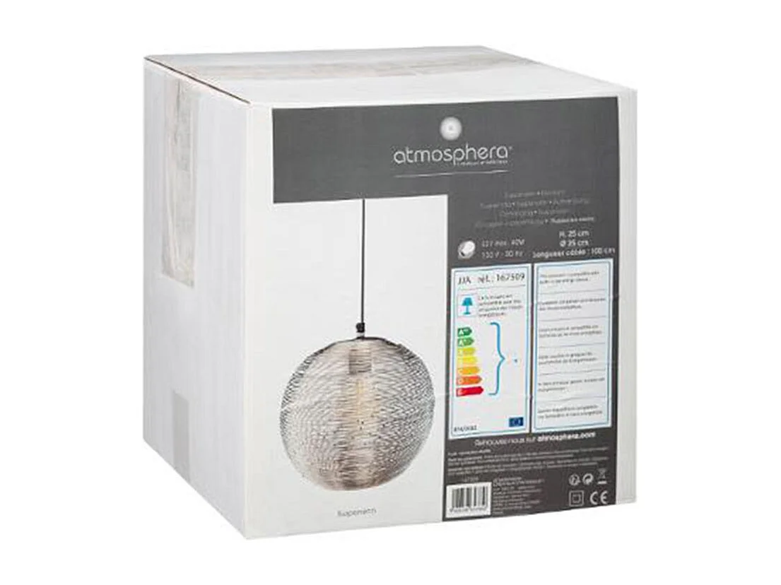 Luminaire Suspension Boule en Métal argent D 25 cm