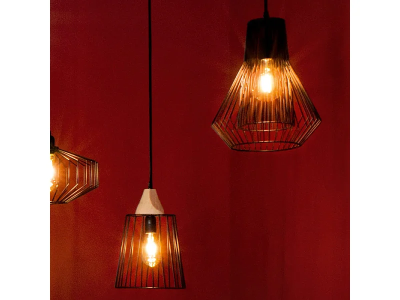Luminaire Suspension en Métal filaire Noir D 28 cm