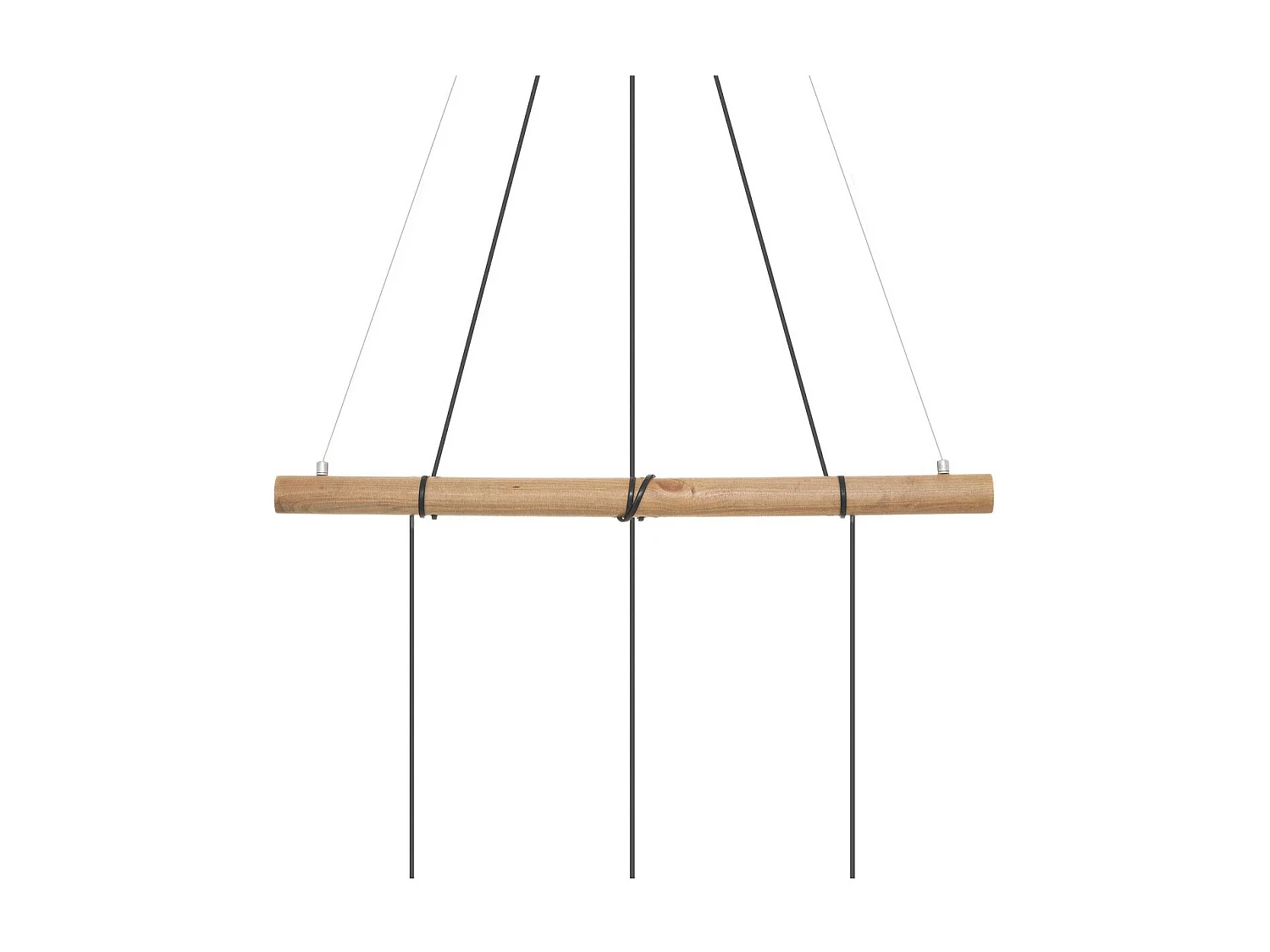 Luminaire Suspension 3 Lampes en Métal Noir et Bois de Pin L 70 cm
