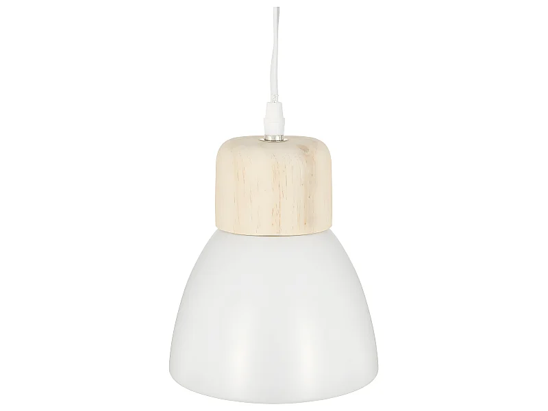 Luminaire Suspension en Bois et Métal Blanc D 15 cm