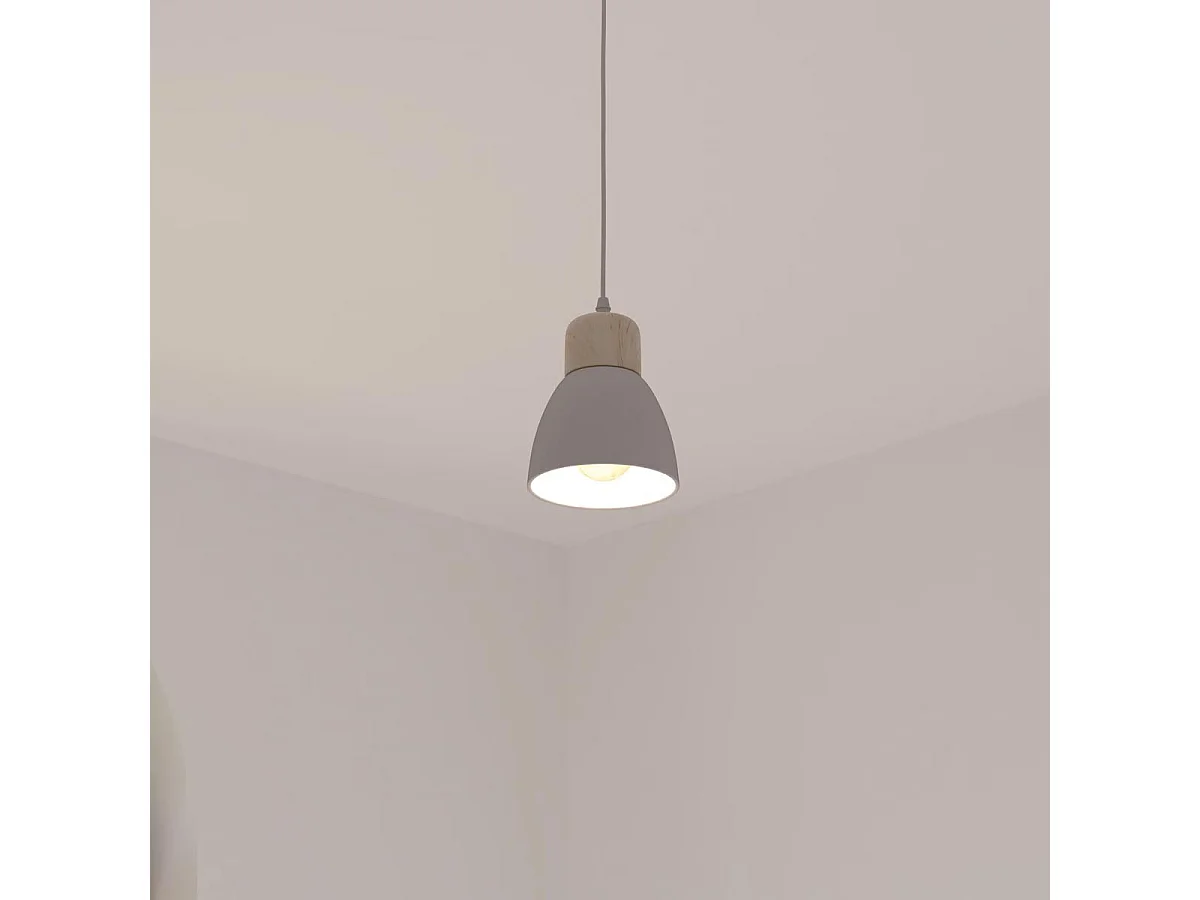 Luminaire Suspension en Bois et Métal Blanc D 15 cm