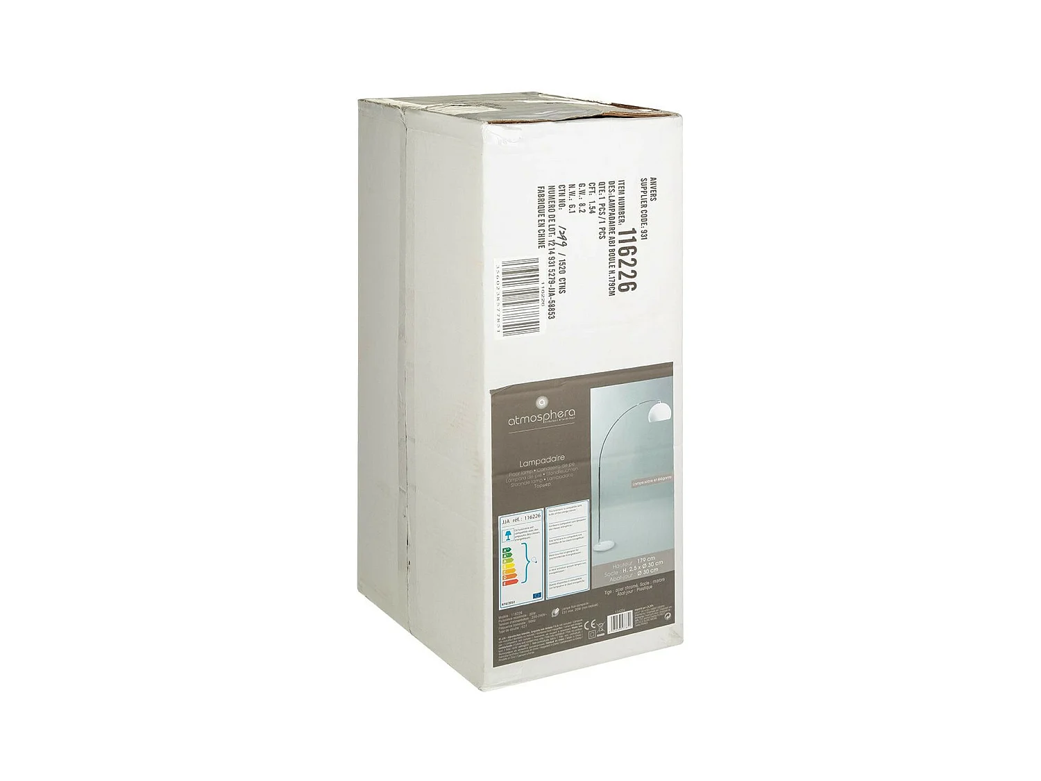 Lampadaire en Métal Blanc et Acier Chromé H 185 cm