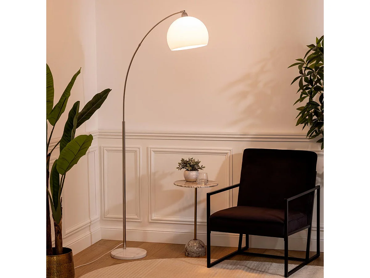Lampadaire en Métal Blanc et Acier Chromé H 185 cm